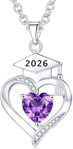 AIGOUWU 2026 Graduation Gifts - 925 Sterling Silver Heart Birthstone Necklace High School College Graduation Jewelry for Her 2026 by AiygouwuDogToys