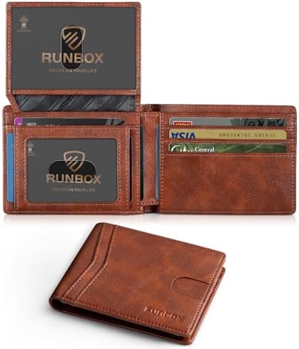 RUNBOX Wallet for Men -Slim Rfid Leather Mens Bifold Novelty Wallets 2 ID Window With Gift Box Men's Accessories by RUNBOX