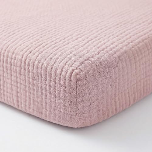 Muslin Mini Crib Sheet (38"x24"), 100% Cotton Cover, Breathable & Soft Mattress Pad, Boho Pink for Girls(1 Pack) by ProGoleem