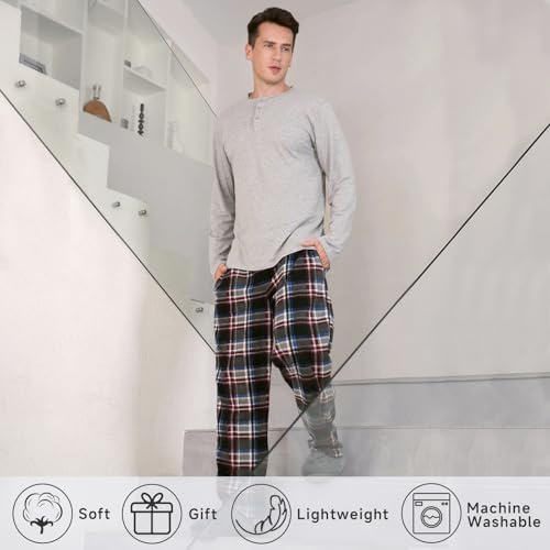 DG Hill Mens Pajama Pants - Pajamas Set Flannel PJ Pants for Men Cotton Top - Image 6