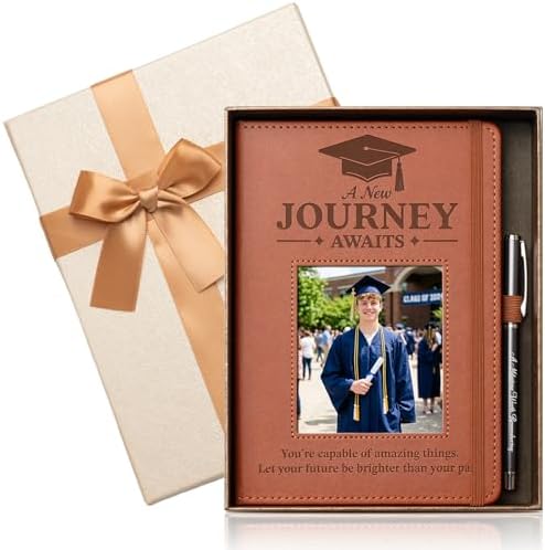 Graduation Gift for Her Him Journal with Photo Frame - A New Journey Awaits A5 Notebook & Pen Gift Set, Memorable Farewell Gift for Coworker, Retirement Gifts for Women, Going Away, New Job by EliteSign