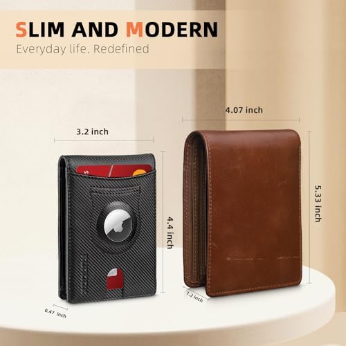 RUNBOX AirTag-Wallet-Mens-Slim-RFID Blocking Wallets Leather with Bill Compartment Air Tag Bifold Card Holder Wallet Gifts for Men Dad - Image 5