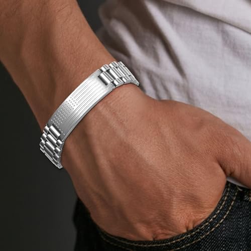P. BLAKE American Flag Bible Verse Bracelet for Men, Stainless Steel Engraved Scripture Bracelet Christian Religious Christmas Birthday Jewelry Gifts - Image 3