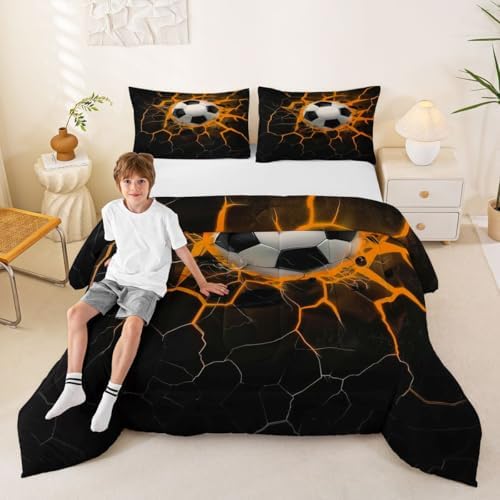 Erosebridal Soccer Bedding King,Lightning Football Print Comforter Set Sports Ball Game Bed Sets Soccer Ball Games Duvet Insert 3 Pieces - Image 5