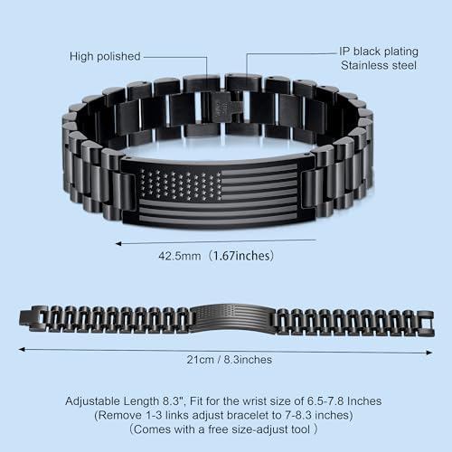 Bracelet Gifts for Men Husband Grandpa Son, Stainless Steel American Flag Watch Link Bracelet Unique Birthday Anniversary Jewelry Gifts - Image 4