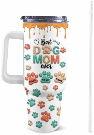 Personalized 40 oz Tumbler with Handle and Straw, Fathers Day Birthday Gifts For Cat Lovers, Dog Lovers, Dog Cat Dad Gifts, Dog Dad Coffee Tumbler, Dad Gifts for Men Father Grandpa - Image 2