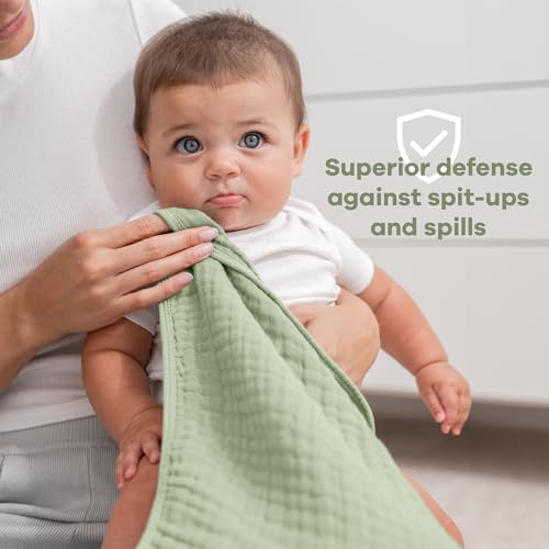 Comfy Cubs Muslin Burp Cloths 20x10" 6 Pack, Baby Burp Cloths - Sage - Image 4