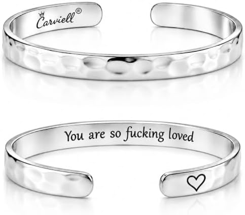 Carviell Bracelets for Women – 100+ Meaningful Engraved Messages – Solid 316L Surgical Stainless Steel Cuff Bracelet – Gift Ready by Carviell