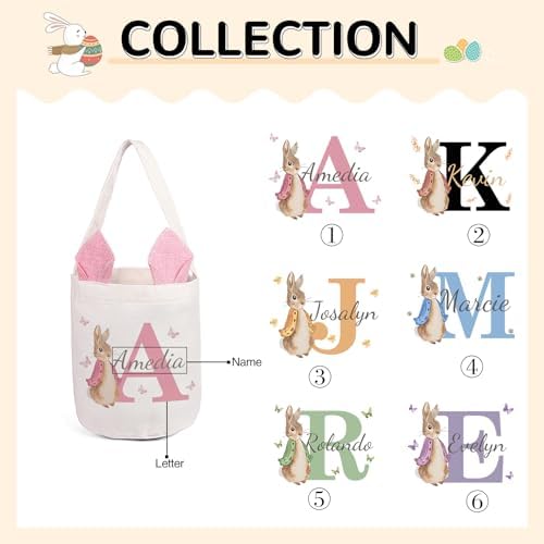 Personalized Bunny Ears Bucket Bag with Custom Name Photo-Easter Bag with Handle-Soft Egg Basket -Customized Easter Basket-Great for Carrying Gift Easter Eggs (Styles 1) - Image 2