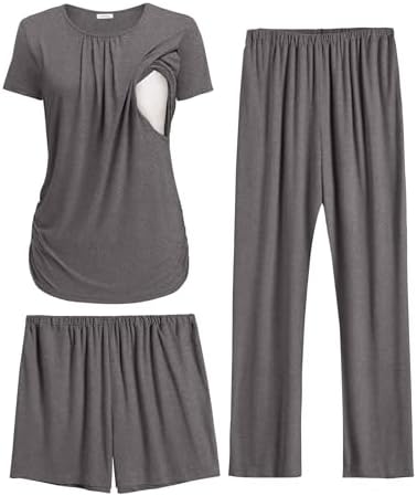 Ekouaer Maternity Nursing Pajamas Set 3 Piece Postpartum Breastfeeding Pjs by EKOUAER