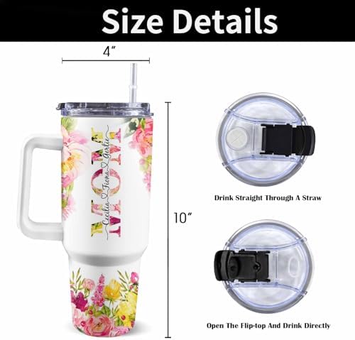 Personalized Mothers Day Birthday Gifts For Mom Grandma, Personalized 40 Oz Tumbler With Handle And Straw, Custom Mom Coffee Tumbler with Kids Names, Mom Gifts From Daughter Son, Grandma Gifts - Image 3