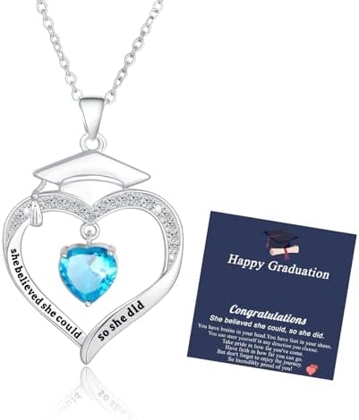 Fervia Graduation Gifts Birthstone CZ Heart Graduation Cap Necklace Gifts by Fervia
