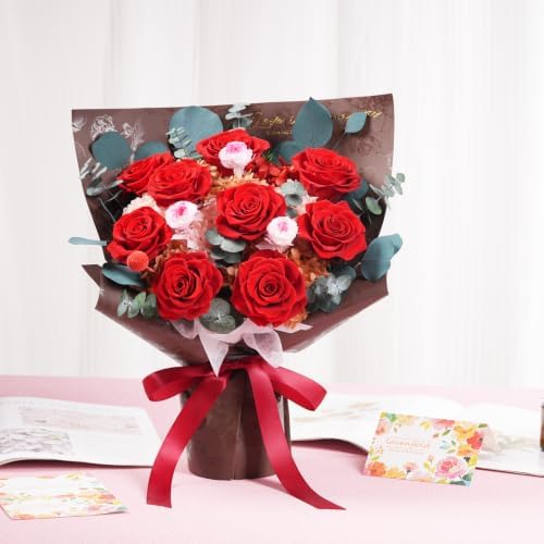 Lovenfold Flowers for Delivery Birthday Flowers Gift for Her,Preserved Flowers Bouquet 9 Roses Bouquet,Birthday Gifts for Women Mom Grandma(9 Red Roses) - Image 6