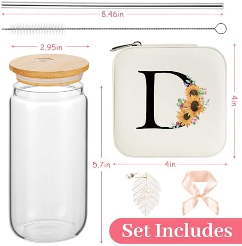 AYGXU Graduation gifts for girls,high school graduation gifts for her,Small Jewelry Travel Case,16oz glass cups with lids and straws,Graduation Travel Essentials,Initial D white - Image 2