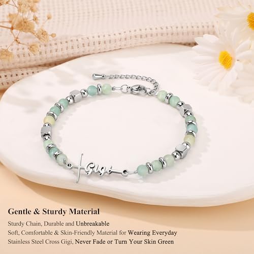 Gifts for Women Faith Cross Bracelet, Unique Amazonite Bracelets for Women - Image 3