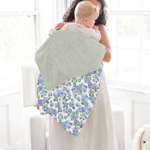 Blue Hydrangea Floral Baby Blankets for Girl Boy Spring Summer Wildflowers Soft Mink Dotted Backing Double Layer Swaddle Blanket Floral Blooms Spring Bed Throw for Newborn Infant Toddler Nursery 30x40 - Image 4
