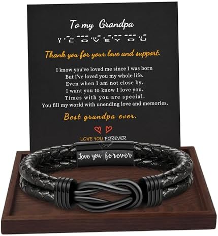 Btysun Gifts for Men, Gifts for Boyfriend Leather Bracelets for Men Stocking Stuffers for Him 2026 I Love You Gift Infinity Cuff Bracelets Birthday Christmas Jewelry for Son Grandson Dad Husband by BTYSUN