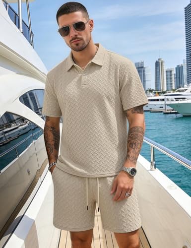 Men's 2 Pieces Outfits Casual Polo Shirt and Shorts Set Collar Athletic Jogging Summer Tracksuit - Image 3