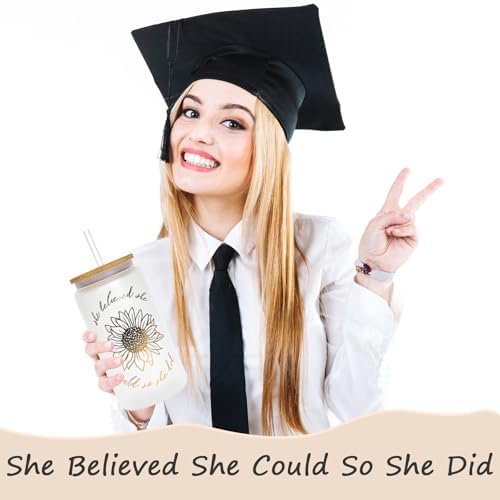 Graduation Gift for Her 2026,She Believed She Could So She Did,Congratulation College High School Graduation 16oz Glass Cup Candle Gift for Women - Image 2