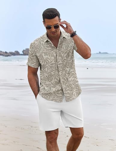 COOFANDY Men's Summer Beach Outfits 2 Piece Short Sleeve Shirts and Shorts Vacation Texture Linen Sets for Men - Image 3
