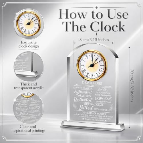 Landical Dear Boss Retirement Clock Gift, Acrylic Desk Clock Appreciation - Image 2