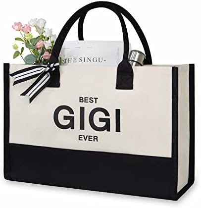 TOPDesign Personalized Initial Canvas Beach Bag, Monogrammed Gift Tote Bag for Women by TOPDesign