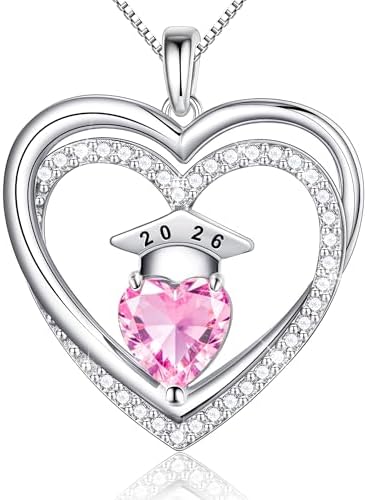 Ritach Graduation Gift for Her 2026 - S925 Sterling Silver Class of 2026 Grad Cap Necklace Heart Birthstone Necklace College High School Graduation Gift for Her by RitachJewelry