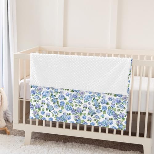 Blue Hydrangea Floral Baby Blankets for Girl Boy Spring Summer Wildflowers Soft Mink Dotted Backing Double Layer Swaddle Blanket Floral Blooms Spring Bed Throw for Newborn Infant Toddler Nursery 30x40 - Image 5