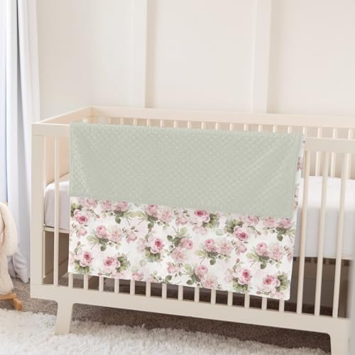 Cottage Chic Rose Flower Baby Blankets for Girl Boy Pastel Pink Floral Leaves Soft Mink Dotted Backing Double Layer Receiving Blanket Toddler Vintage Country Blossoms Nursery Bed Blanket 30x40 - Image 5
