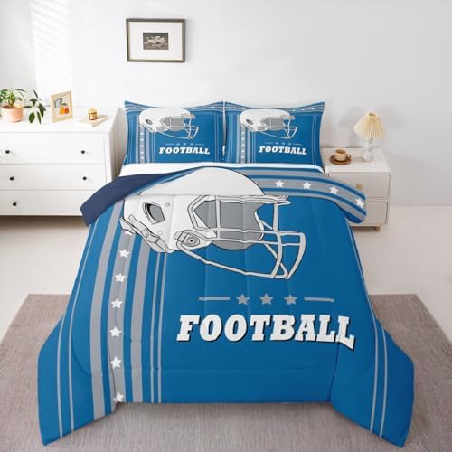 Erosebridal Football Comforter Set Full, Kids Sports Bedding, Sport City Style Bedding Set Boys Sports Rugby Game Comforter Sports Team Blue White Stars and Stripes Duvet Set by Erosebridal
