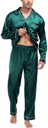 SWOMOG Mens Silk Satin Pajamas Set Long Sleeve Sleepwear Button-Down Pj Two-piece Loungewear with Long Pants S-XXL - Image 2