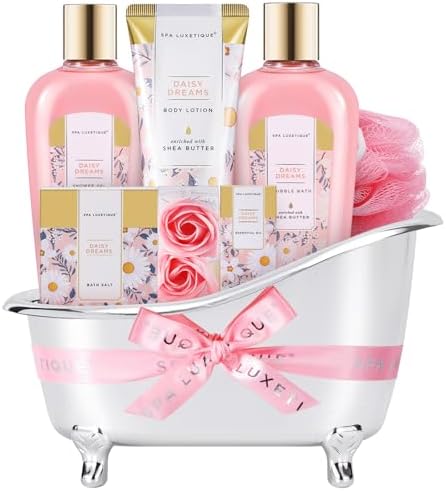 Self Care Gifts for Women, Spa Luxetique Bath and Body Gift Set, 8pcs Daisy Gift Baskets for Women with Bubble Bath, Lotion, Spa Kit, Valentines Day Basket - Image 6
