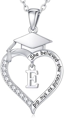 Turandoss Graduation Gifts for Women Her - Dainty 14K White Gold Plated Initial A-Z Heart Graduation Cap Necklaces Class of 2026 Jewelry High School College Gifts for Women Girls by TurandossJewelry