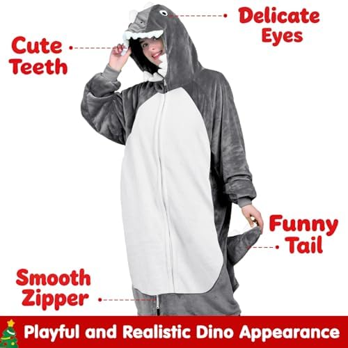 Waitu Dinosaur Wearable Blanket Hoodie Funny Halloween Costumes Gifts for Women Men Boys Girls, Zipper Hoodie Blanket Sweatshirt Cozy Unisex Flannel Dinosaur Costume Cute Gifts (Adult, Gray) - Image 4