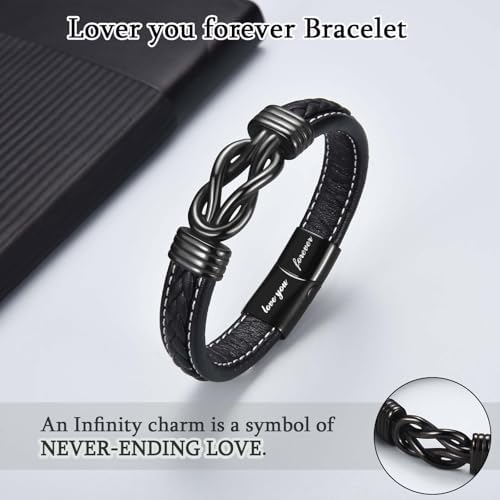 Love You Forever Infinity Leather Bracelet Gifts for Men Him Teen Boys - Image 2