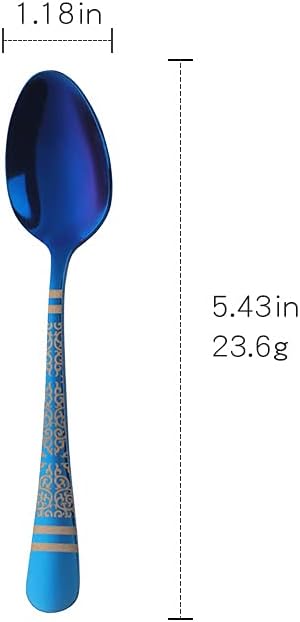 Blue Unique Pattern Design Coffee Espresso Spoons Mini, Mingcheng Stainless Steel Small Teaspoons Silverware Set of 12, BISDARUN 5.5 Inches Food Spoons for Demitasse Dessert Tea