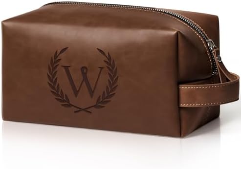 Personalized PU Leather Travel Toiletry Bag for Men Engraved Initial by Aganmi