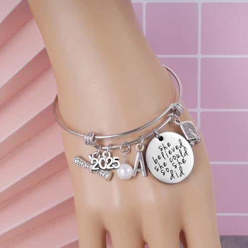 Ukodnus Class of 2025 Graduation Gift - Senior 2025 Graduate Bracelet - Inspirational Graduation Gifts for Her - 26 Initial Charm Bracelets for College High School - Image 5