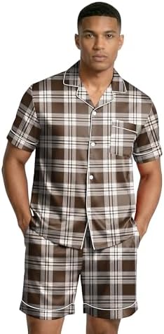 Ekouaer Mens Silk Satin Pajamas Set Short Sleeve Button Up Lounge Pjs Set - Image 2