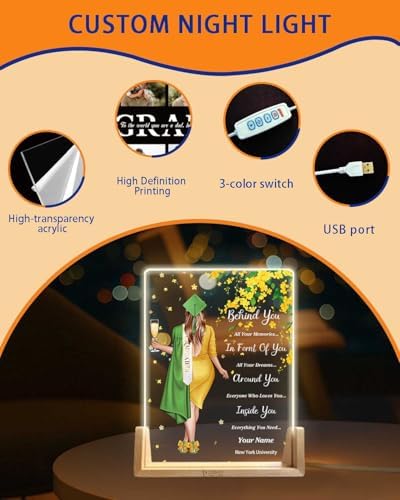 Personalized Name Graduation Gifts Custom Night Light LED Table Lamp Portrait Creator for Her 2026 University High School Keepsake(Girl B) - Image 6
