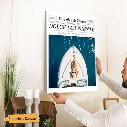 Custom Trendy Newspaper Dolce Far Niente with Photo Framed Wall Art, The Beach Times Canvas Art, Magazine Summer Vibes Headline Poster Print, Decor for Bedroom Living Room, Gifts For Yourself - Image 5