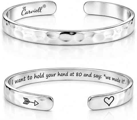 Carviell Bracelets for Women – 100+ Meaningful Engraved Messages – Solid 316L Surgical Stainless Steel Cuff Bracelet – Gift Ready by Carviell