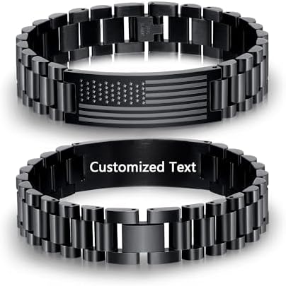 P. BLAKE American Flag Bible Verse Bracelet for Men, Stainless Steel Engraved Scripture Bracelet Christian Religious Christmas Birthday Jewelry Gifts by PBLAKE