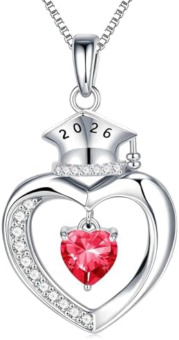 Eaciy Graduation Gifts for Women 2026, S925 Sterling Silver Heart Birthstone Graduation Cap Necklaces Class of 2026 High School College Graduations Gift for Girlfriend Her by EACIYJEWELRY