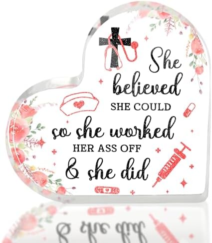 Nurse Graduation Acrylic Heart-Shaped Plaque Gift For Women, Rn Gifts For Nurses Appreciation, Birthday Graduation Nurses Week Practitioner Keepsake, New Nurses Grad Decoration, She Believed She Could by TRUMPETIC