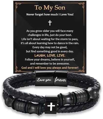 EFVISD Lover You Forever Leather Cross Bracelet for Men Boys Gifts by EFVISD