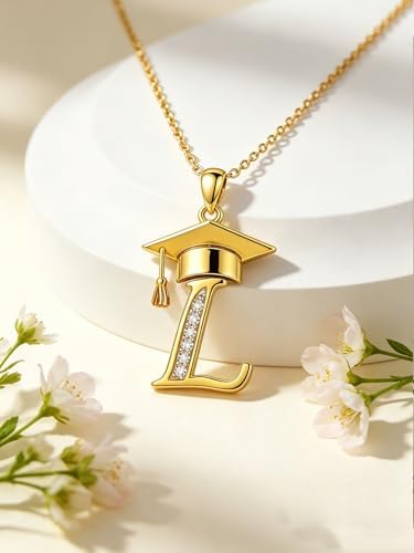 Graduation Gifts for Women, 18K Gold Graduation Initial Necklace A-Z, Inspiring Grad Pendant Necklace Present, College Seniors High School Graduations Jewelry Gifts - Image 4