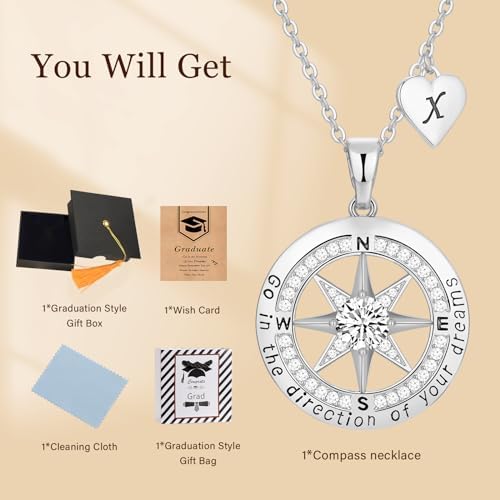 Peeshow Graduation for Her Gifts, 2026 College Graduation Women's Gift, Inspirational 925 Sterling Silver Based Compass Necklaces Gifts for Daughter Granddaughter Friend High School Masters Degree - Image 6