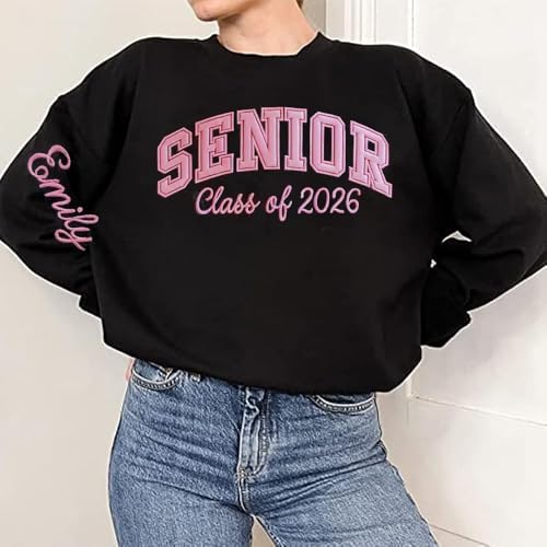 POPPOP Personalized Embroidered Senior Sweatshirt, Class of 2026, Custom Graduation Shirt, School Shirt for Her - Image 3