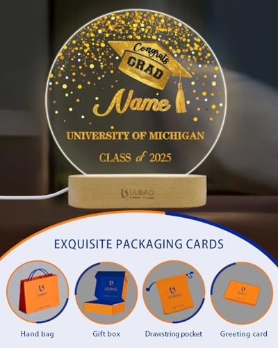 Personalized Graduation Gifts Custom Photo Name Night Light Gold LED Table Lamp for 2026 University High School Senior Keepsake(Round) - Image 4